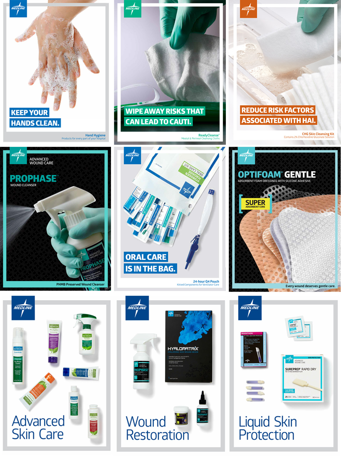 Medline healthcare sell sheet and product series covers